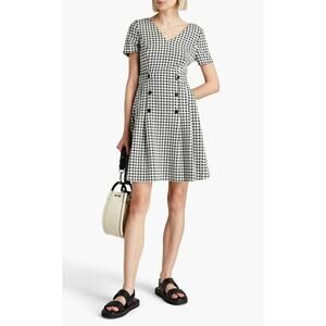 DKNY Jacquard Fit & Flare Short Sleeve Mini Dress Academia‎ Black White Sz 2